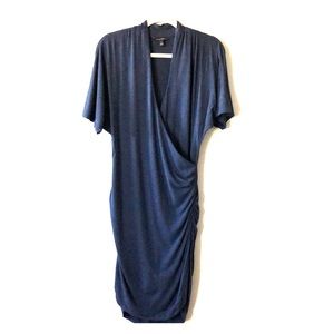 Stretch wrap dress with side ruching & slub hem